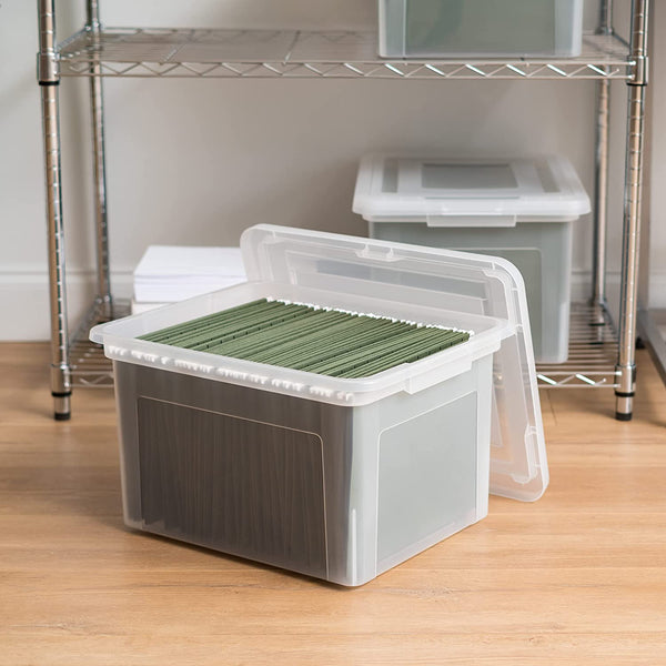 Transparent USA Letter & Legal Size Plastic Storage Bin Tote Organizing File Box with Durable and Secure Latching Lid